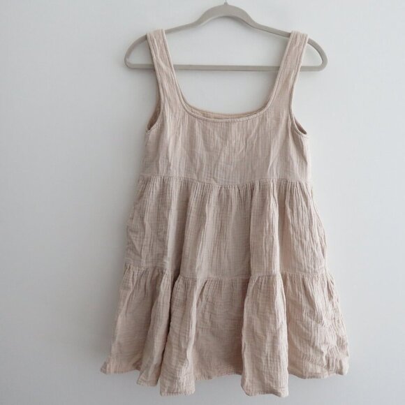URBAN OUTFITTERS Gauzy 100% Cotton Tiered Tank Dress in Cream Coastal Boho XS - Picture 9 of 15